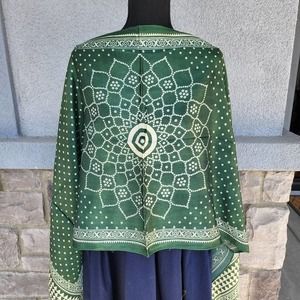 NWT Green Silk Scarf With Print, Long Printed Silk Scarf